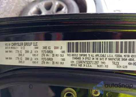 2013 Ram 1500 Laramie z USA, uszkodzony, nr VIN 1C6RR7NT5DS711297